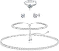 Tennis Necklace Bracelet Set for Women - Dainty Silver Jewelry