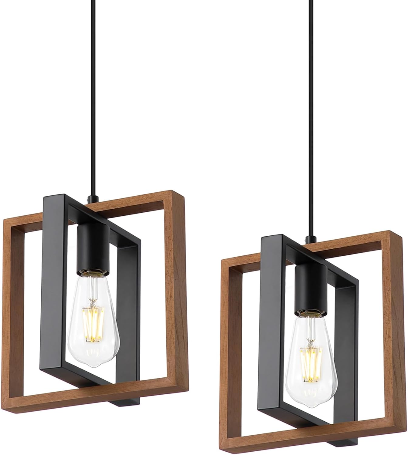 9MMML Wood Pendant Light Set of 2 for Farmhouse Style Decor
