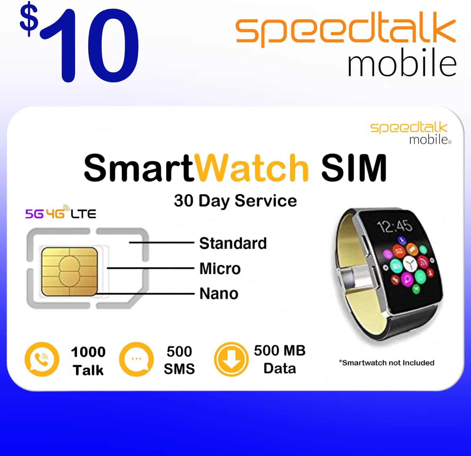 5G Ready SIM for Smartwatches | 1000 Mins Talk 500MB Data | 30 Day Service