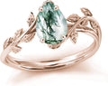 Natural Moss Agate Ring for Women 925 Sterling Silver Leaf Design