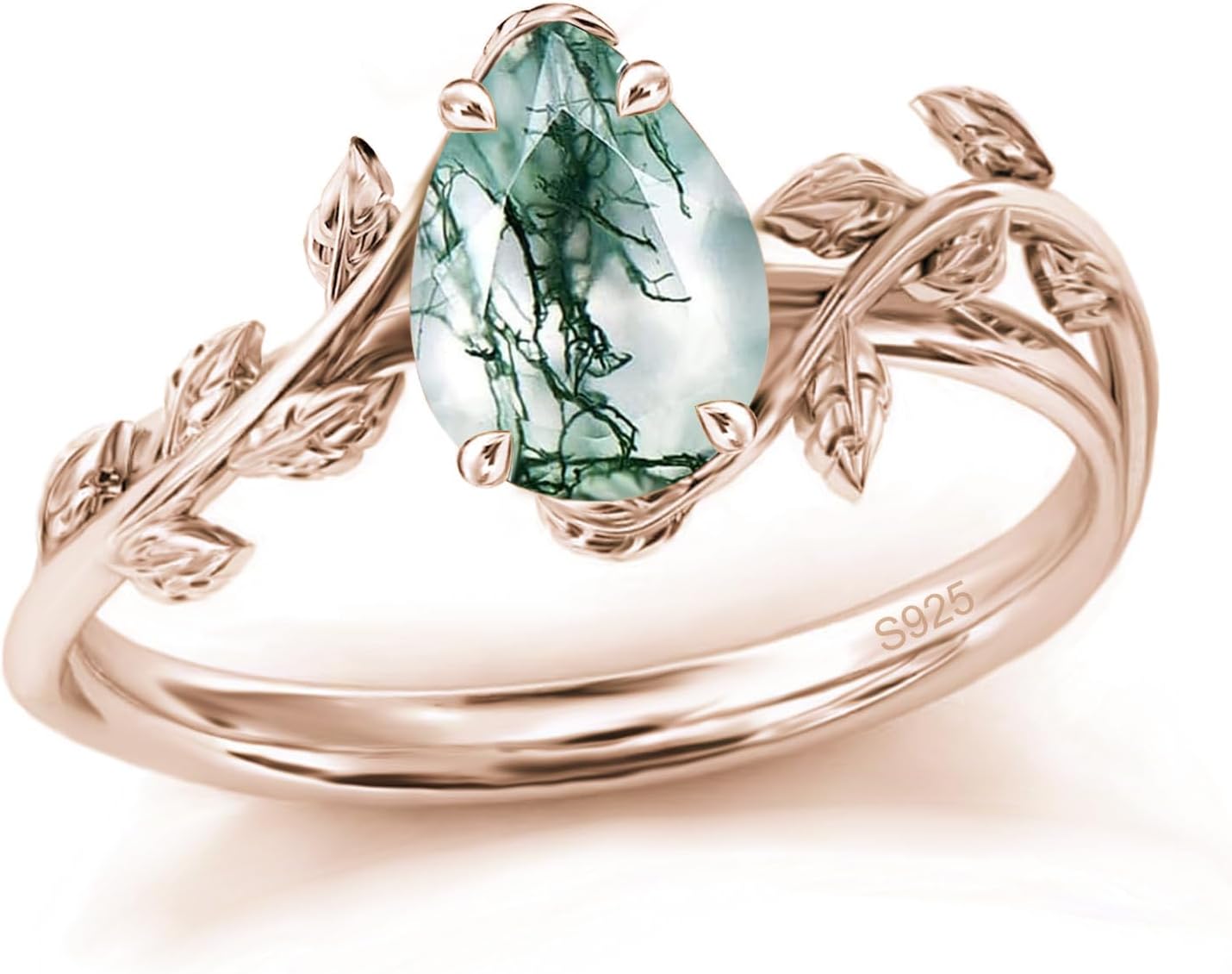 Natural Moss Agate Ring in 925 Sterling Silver for Women