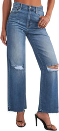 Comfortable High Waisted Straight Ankle Jeans for Women with Rips