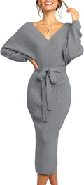Long Maxi Sweater Dress Women V Neck Wrap - Flattering Bodycon