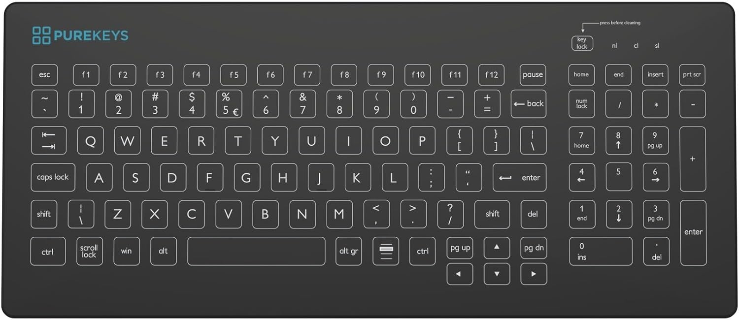 PUREKEYS Medical Keyboard: Compact USB-Cabled for Hygiene