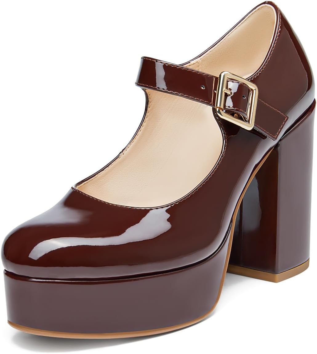 Coutgo Womens' T-Strap Round Toe Chunky Platform Heels Review