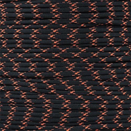 550 Paracord Spool 250 Foot Black with Neon Orange for Crafting