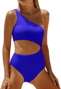 One Piece Swimsuit One Shoulder Cutout Tummy Control - Flattering Fit