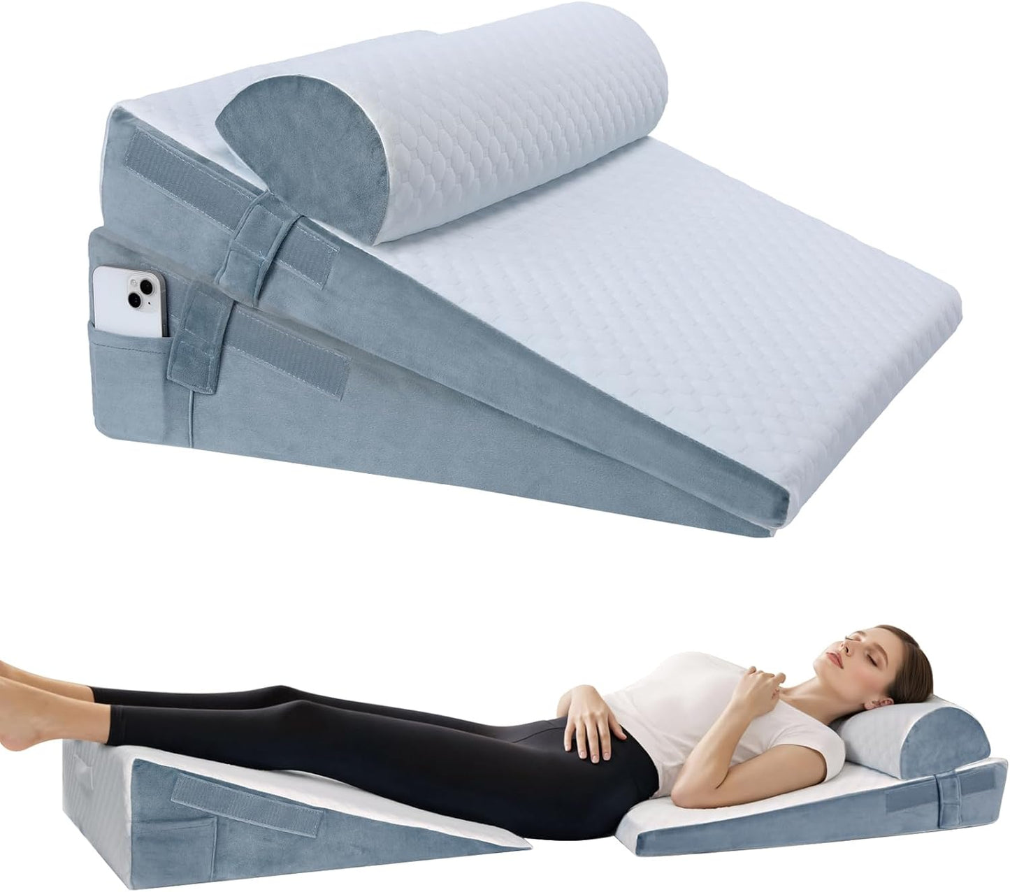 Bed Wedge Pillow for Sleeping, Adjustable Height for Comfort