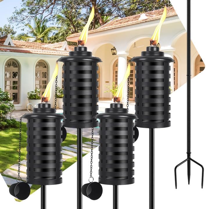 Outdoor Metal Torch Set with Adjustable Height for Garden Decor