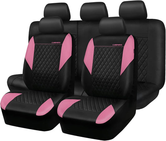 CAR PASS Pink Leather Seat Covers for Stylish and Safe Driving