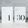 White Wedding Table Numbers 1-30 with Stands - Minimal Acrylic Set