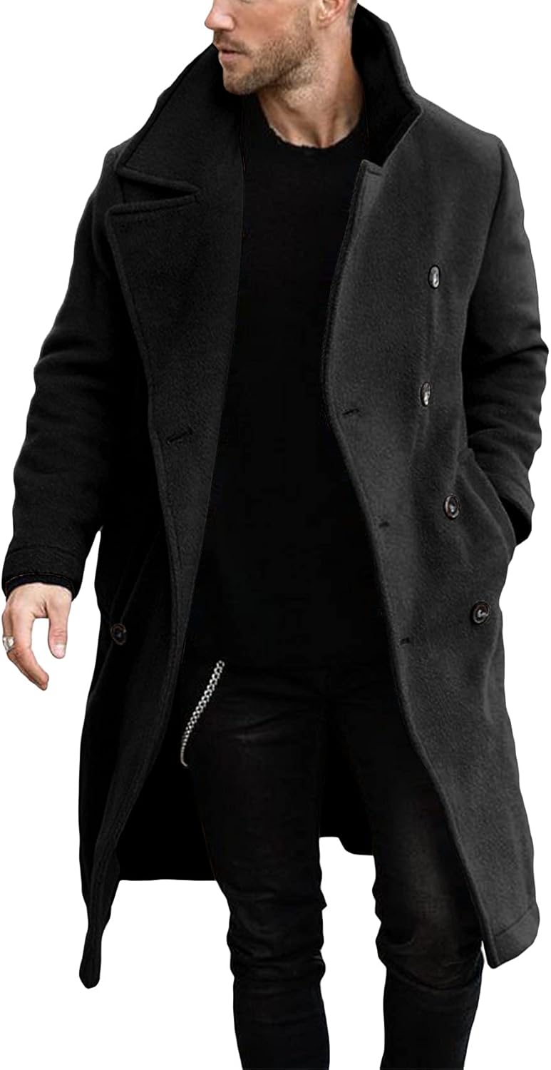 Makkrom Mens Double Breasted Trench Coat for Winter Style