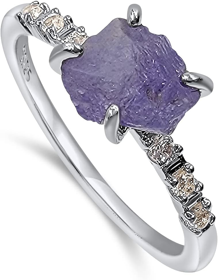 Real Raw Crystal Dainty Ring in White Gold for Birthstone Gifts