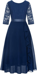 Girls Floral Lace Dress Easter Bridesmaid Vintage Formal Cocktail Knee