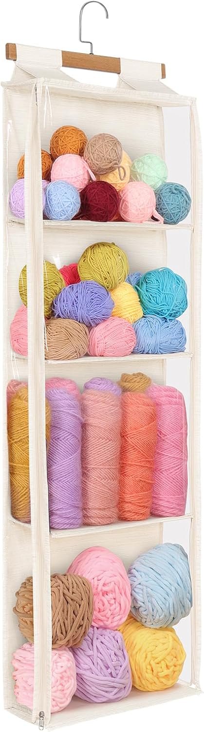 Beige Hanging Yarn Storage with Large Pockets for Organizing