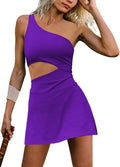 Womens One Shoulder Tennis Dress with Built-In Shorts - Flattering run