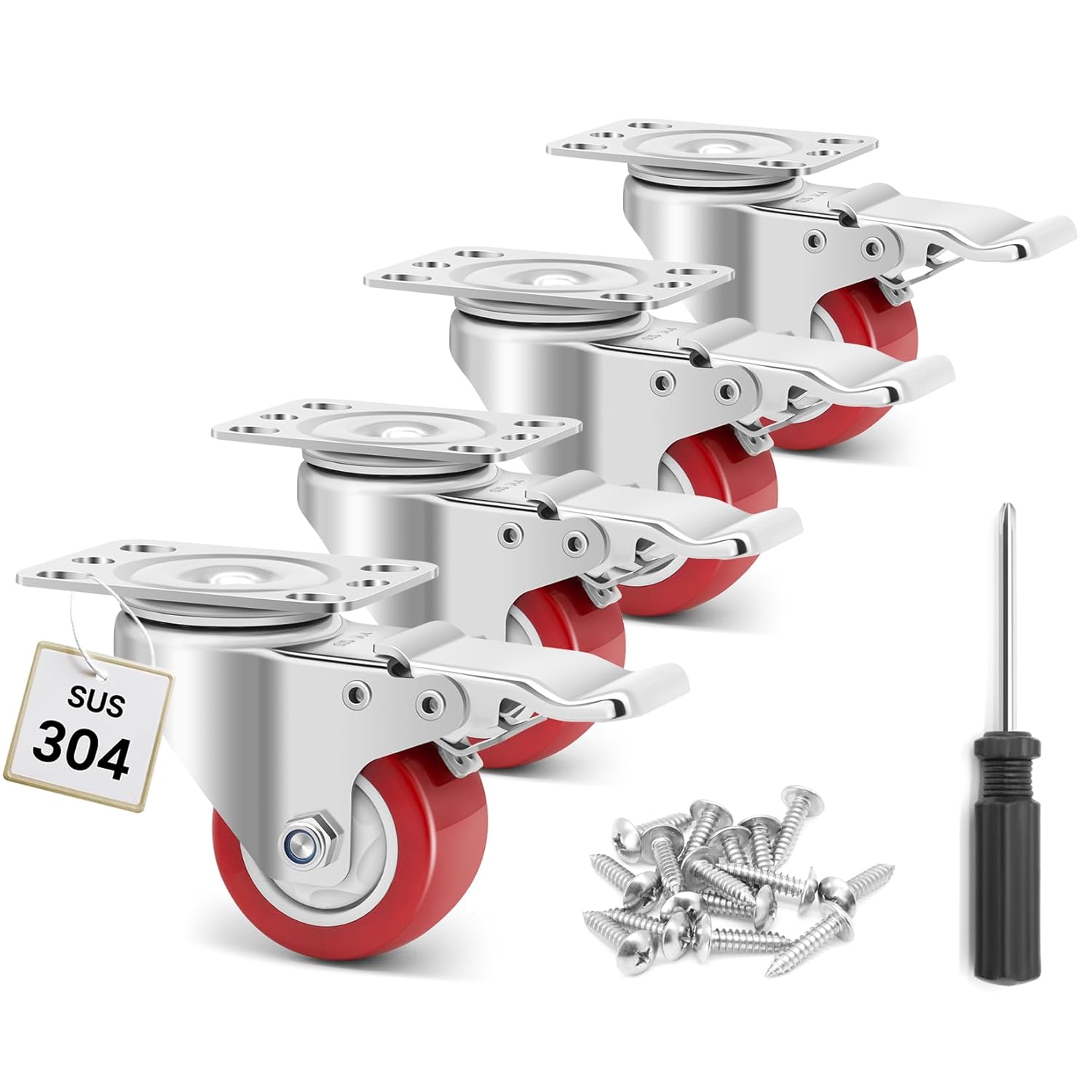 Durable 2 Inch Stainless Steel Caster Wheels with Brake Set