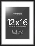 Homeforia 12x16 Black Wood Picture Frame matted to 9x12 - Gallery Look