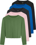 Women's Dry Fit Crop Top 5 Pack - Long Sleeve Crew Neck Fit