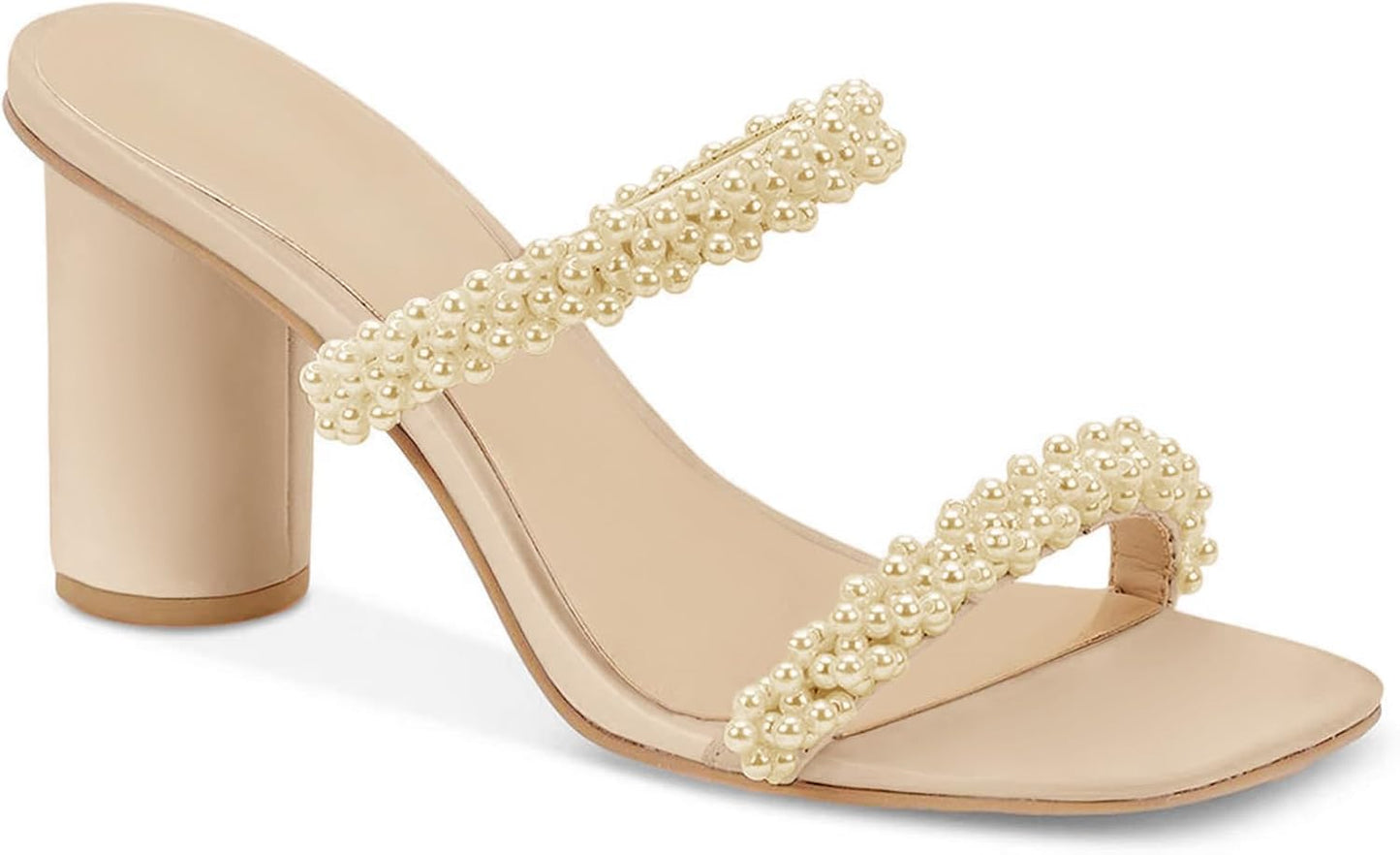 Womens Chunky Heeled Sandals with Pearl Strappy Design