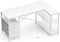 L Shaped Office Desk with Power Outlets - Corner Workstation