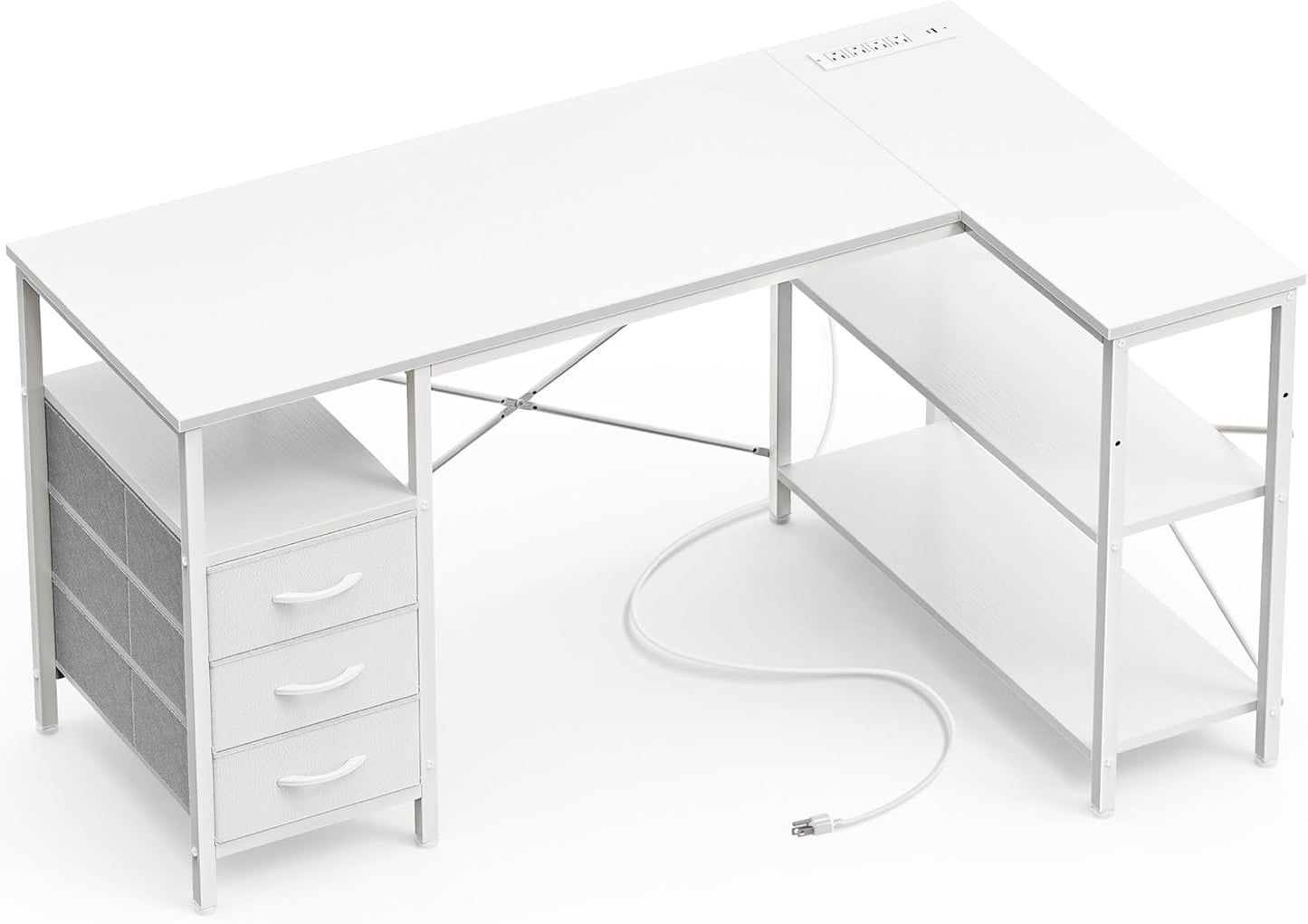 L Shaped Office Desk with Power Outlets for Home Office Use