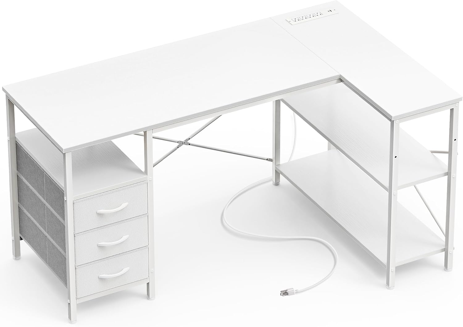 L Shaped Office Desk with Power Outlets for Home Office Use
