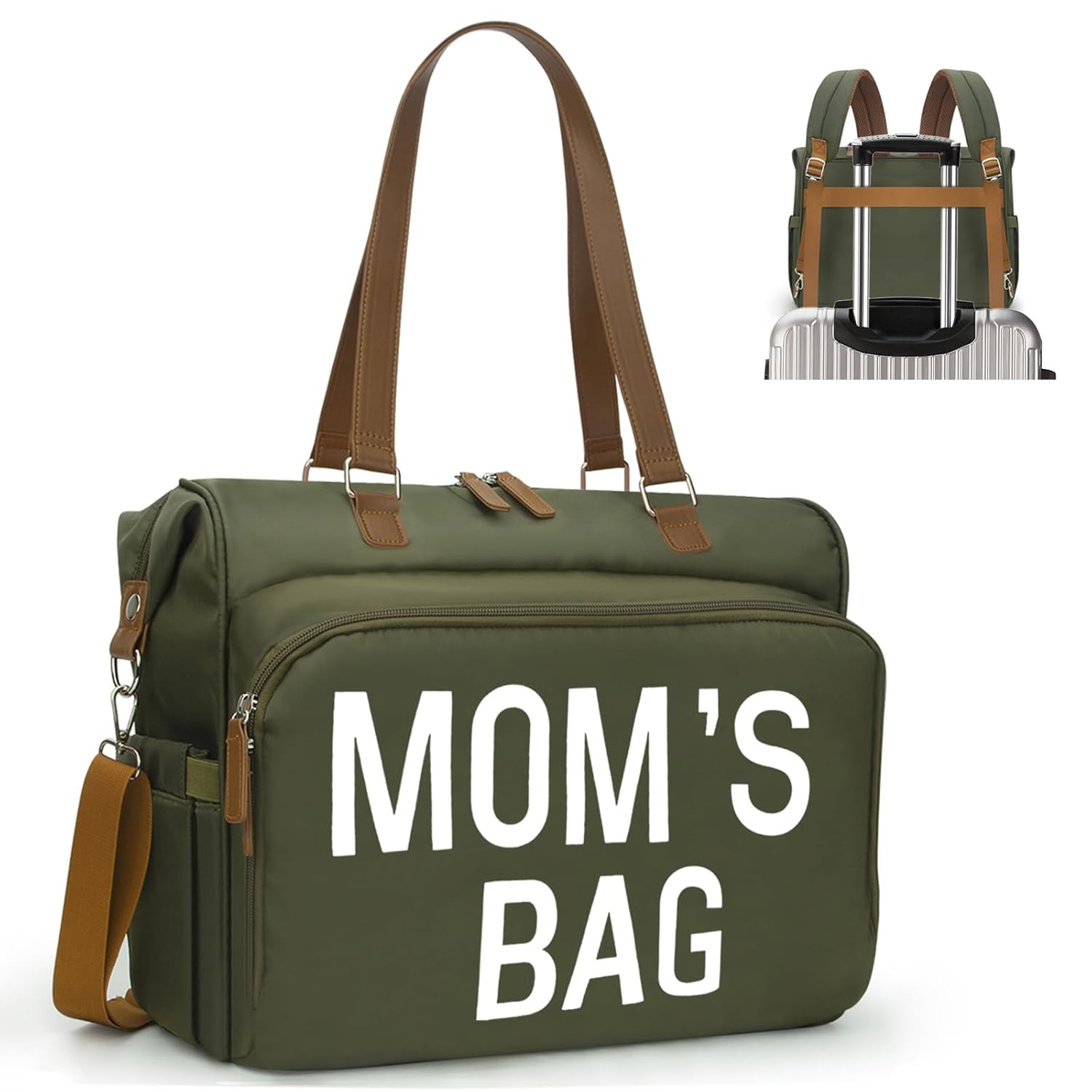 4 in 1 Diaper Bag for Moms - Stylish Olive Green Tote