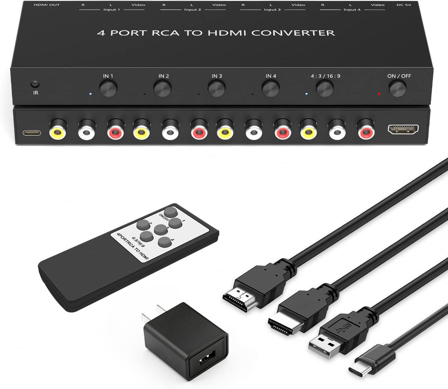 RuiPuo 4Port AV to HDMI Converter for Gaming Consoles