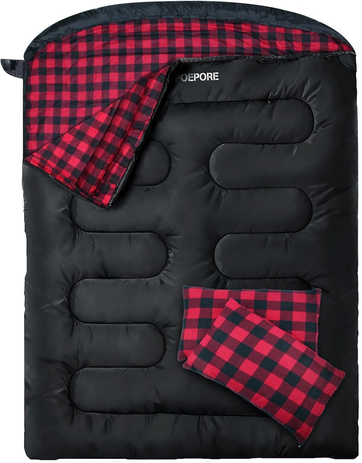 Double Sleeping Bag Flannel for Adults with 2 Pillows XXL
