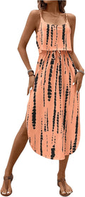 Women's Spaghetti Strap Tie Dye Cami Dress - Flattering Split Thigh