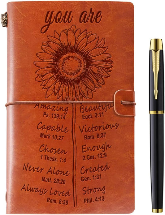 Sunflower Leather Journal - Inspirational Christian Gifts