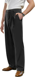 Men's Relaxed Fit Dress Pants with Expandable Waist - Classic Pleated