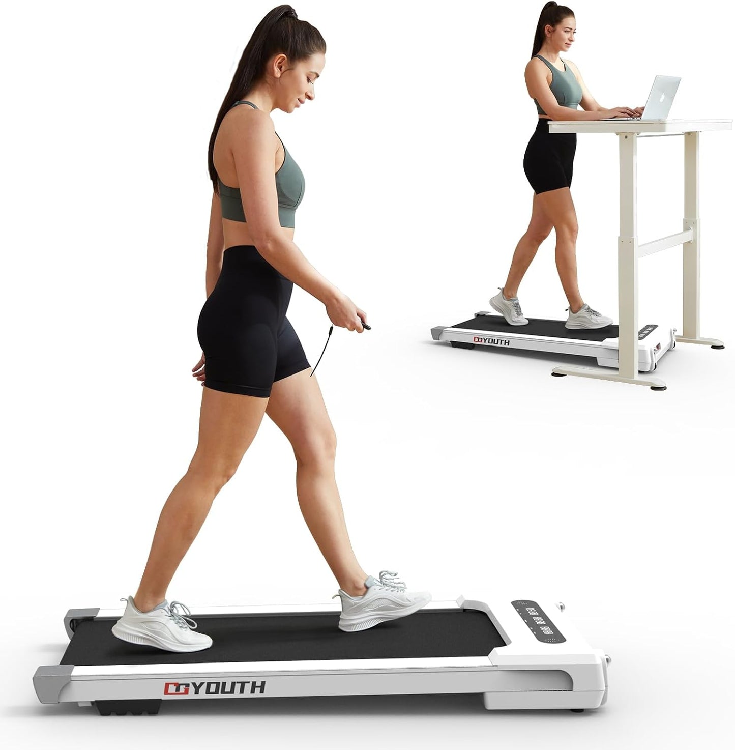 GOYOUTH 2 in 1 Under Desk Electric Treadmill for Home Use