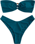 Bandeau O Ring Strapless Bikini Two Piece - Flattering High Cut