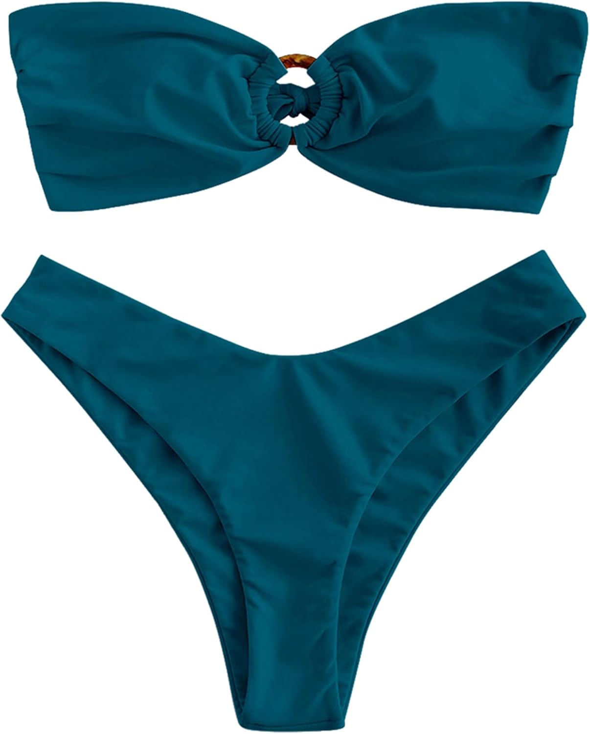 ZAFUL Women's Bandeau Bikini O Ring Strapless High Cut Swimsuit
