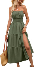 Women's Boho Maxi Dress for Wedding Guest Vacation - Flowy Ruffle