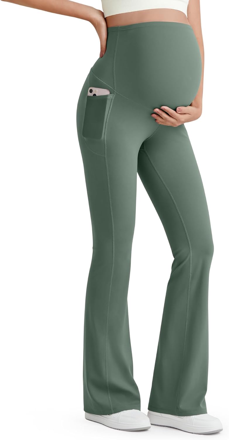G4Free BareFeel Maternity Flare Leggings with Pockets for Comfort