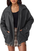 Womens Oversized Faux Leather Motorcycle Jacket - Y2k Moto Fit