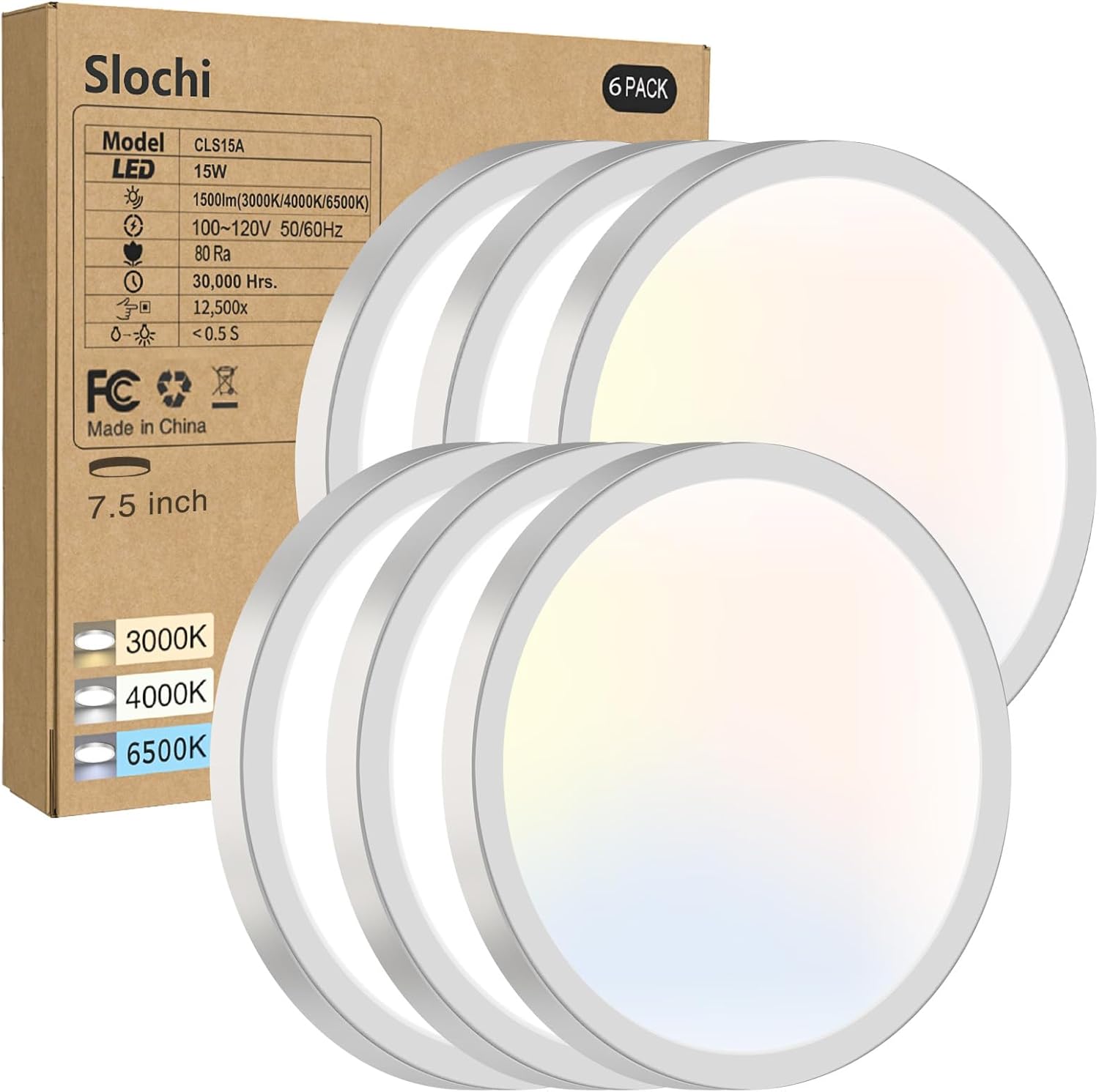 Slochi 6Pack Flush Mount Ceiling Light - Super Slim Design