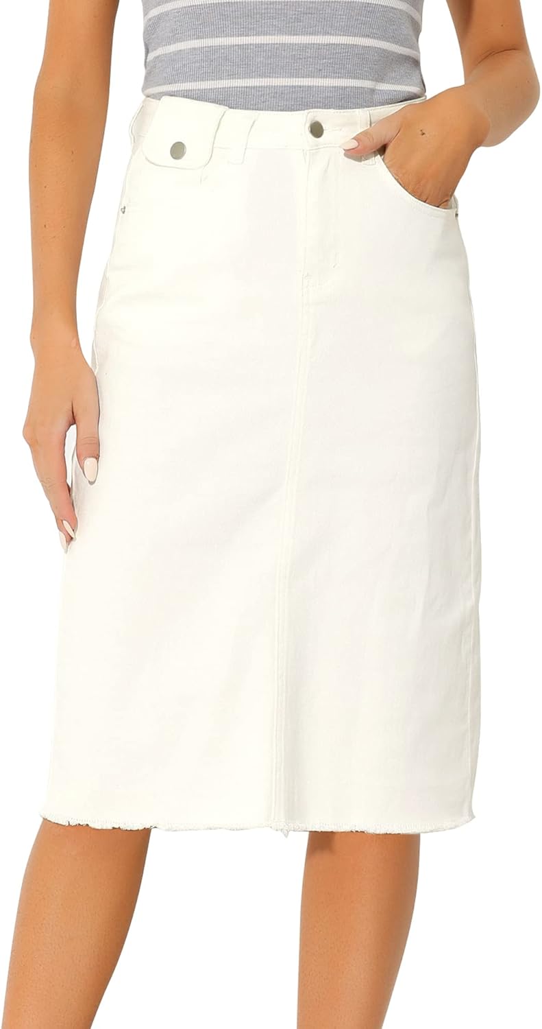 Allegra K Women's Casual Jean Skirt High Waist Back Slit Style