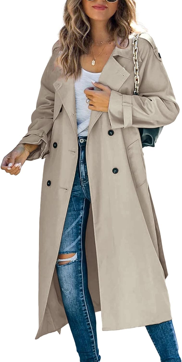 Makkrom Women's Double Breasted Long Trench Coat for Style