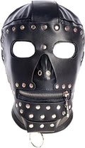 Mysterious Black Leather Headgear with Zipper Mouth - Halloween Accent