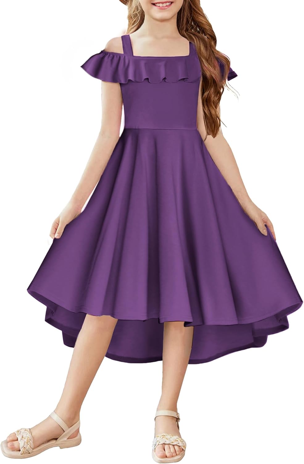 Arshiner Girls Summer Dress Off Shoulder Flutter Sleeve Midi