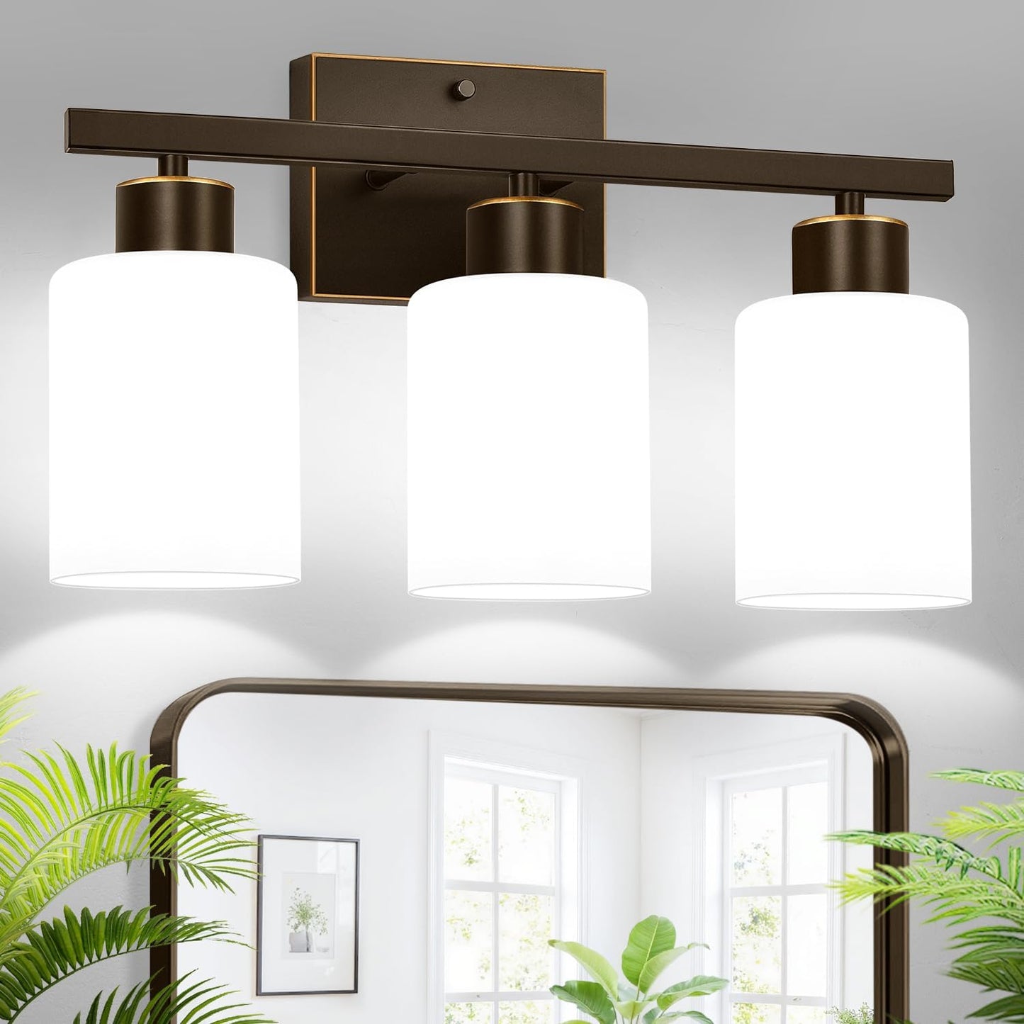 3-Light Bathroom Light Fixtures with Frosted Glass Shades
