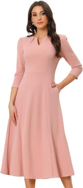 Allegra K Women's 3/4 Sleeve Midi Dress with Pockets - Elegant A-Line
