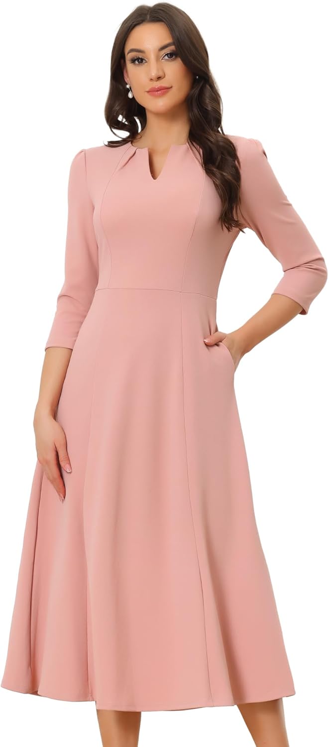 Allegra K Women's Elegant A-Line Midi Dress with Pockets