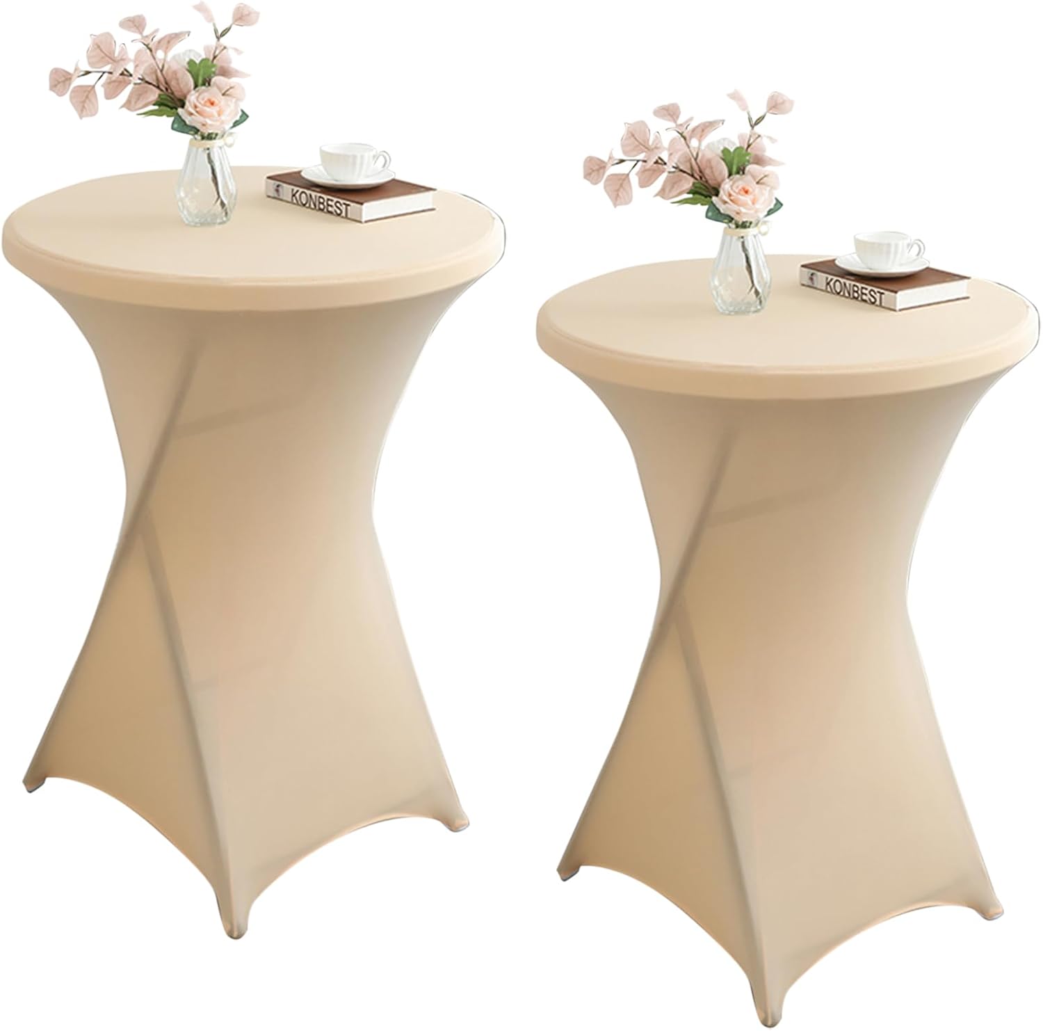 Stretch Spandex Cocktail Tablecloth 2 Pack - Elegant 32x43 Covers for Party,  Wedding, Birthday - Champagne