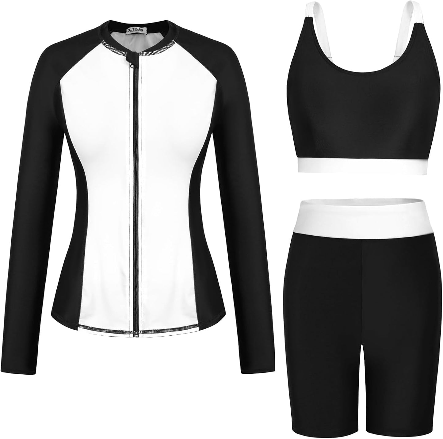 GRACE KARIN Women's 3 Piece Rash Guard for Sun Protection