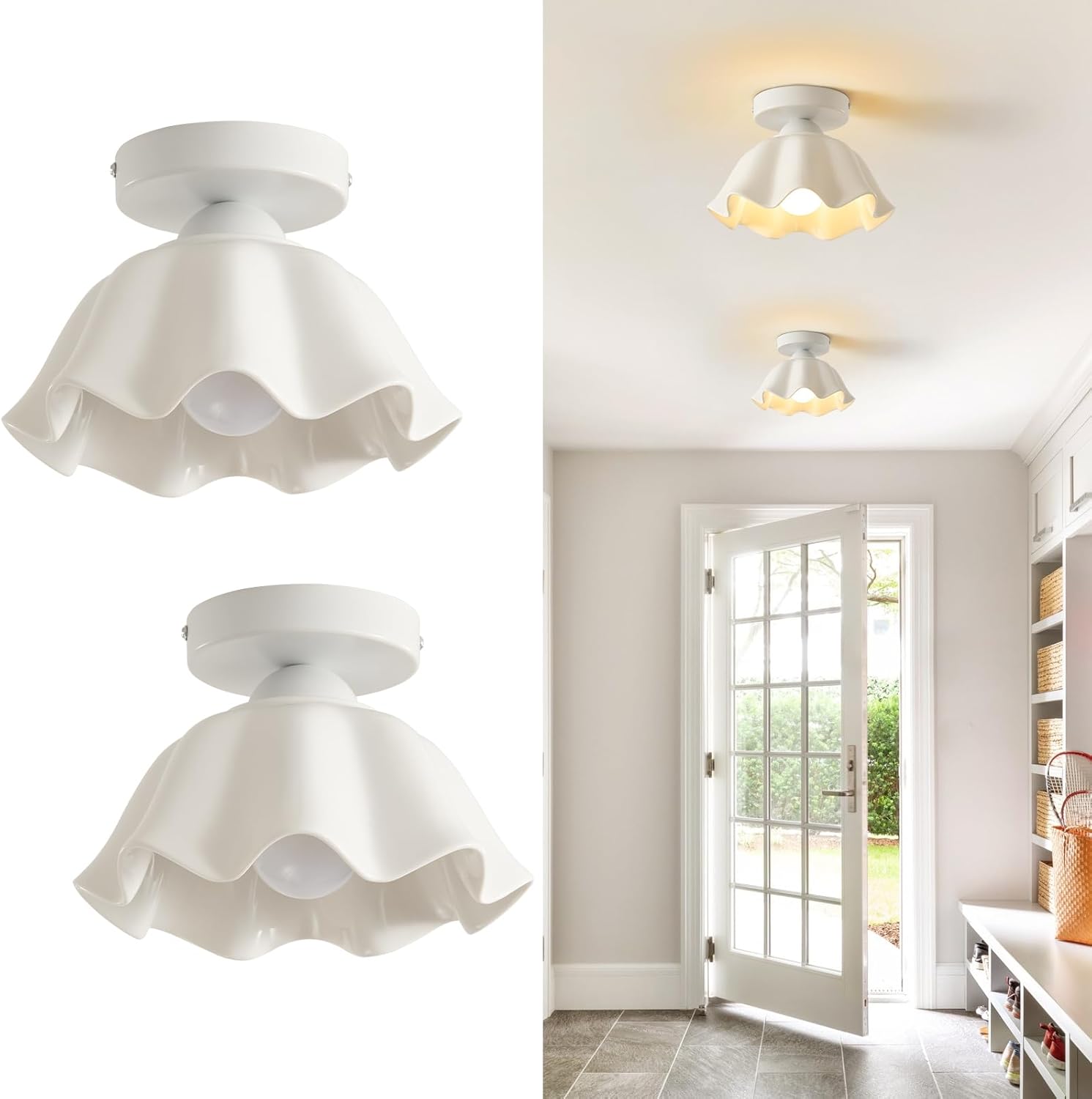 2 Pack Semi Flush Mount Ceiling Light - Vintage White Fixtures